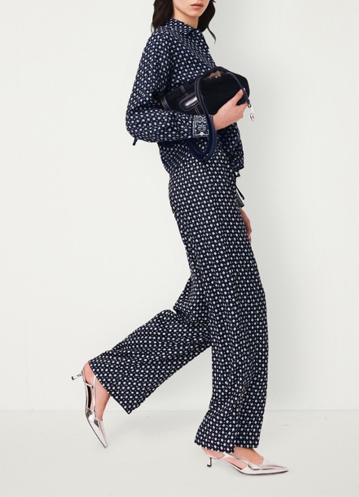 Maje High waist wide fit broek met print - detail 6 donkerblauw