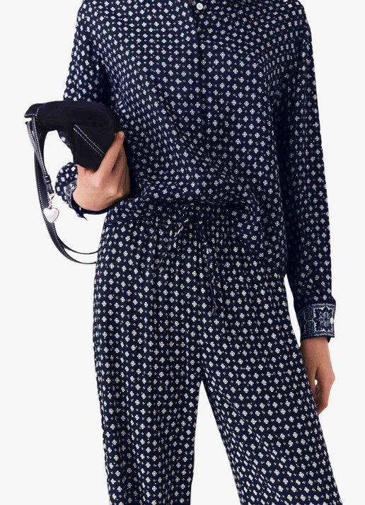 Maje High waist wide fit broek met print - detail 7 donkerblauw