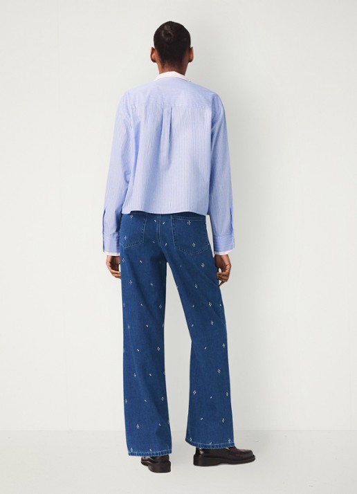 Maje High waist wide fit jeans met strass - achterkant 7 donkerblauw