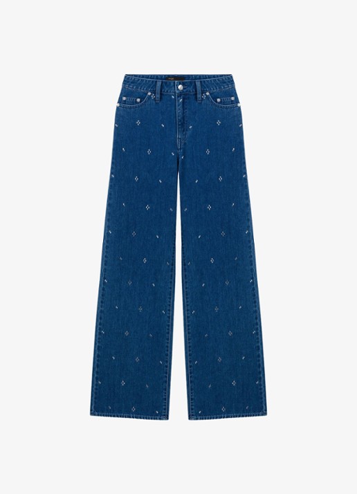 Maje High waist wide fit jeans met strass