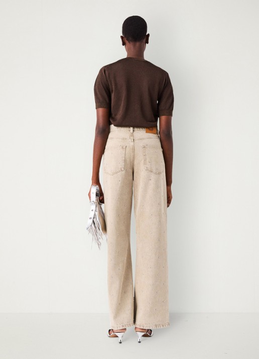Maje High waist wide fit jeans met strass - achterkant 8 beige / beige