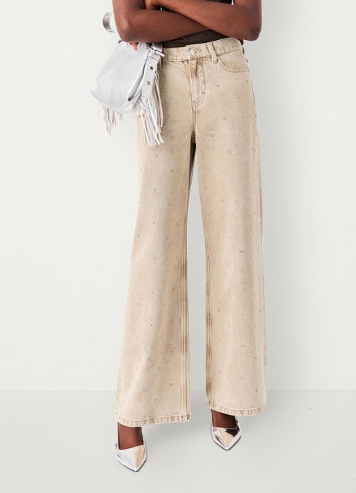 Maje High waist wide fit jeans met strass - detail 3 beige / beige