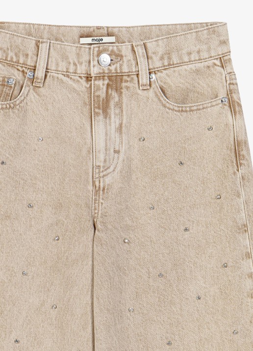 Maje High waist wide fit jeans met strass - detail 6 beige / beige