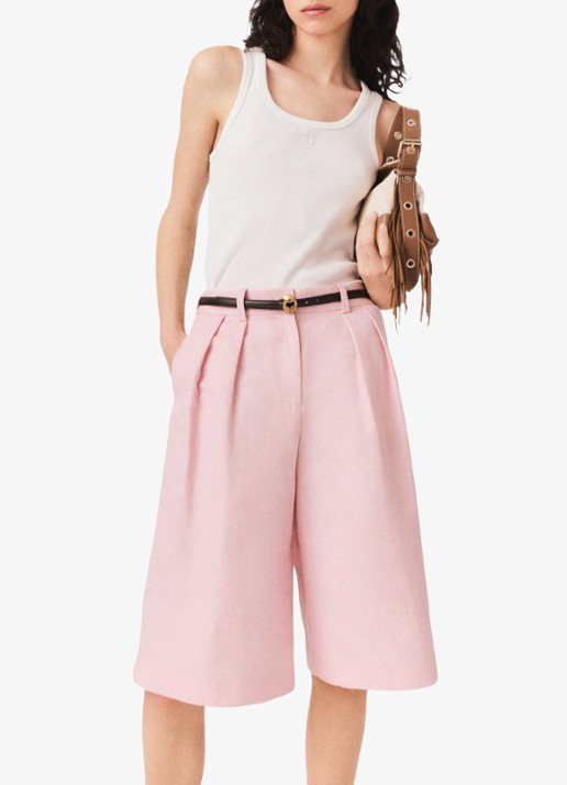 Maje High waist wide fit korte broek in linnenblend