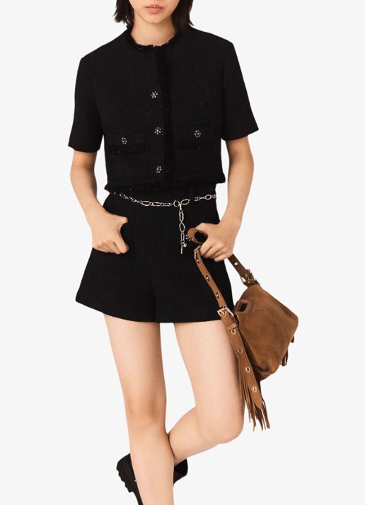 Maje High waist wide fit korte broek met tweed-look