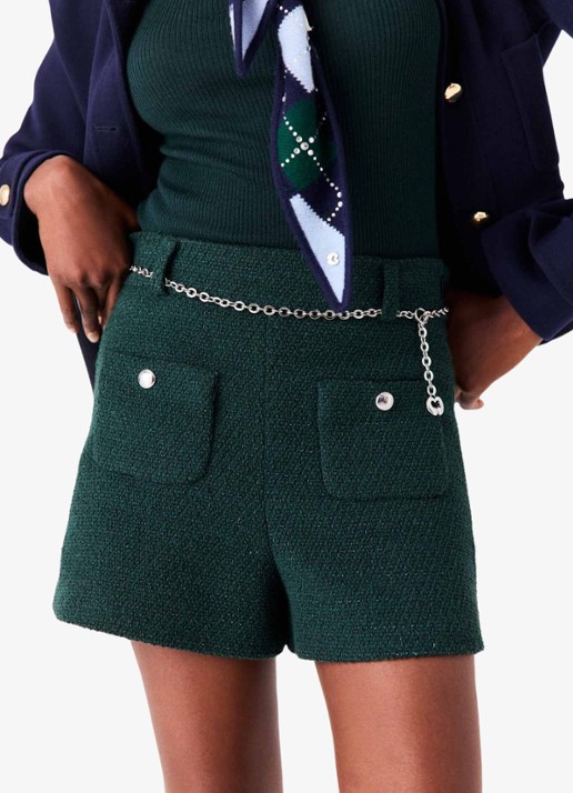 Maje High waist wide fit korte broek met tweed-look