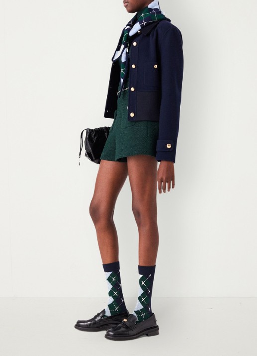 Maje High waist wide fit korte broek met tweed-look - detail 2 groen
