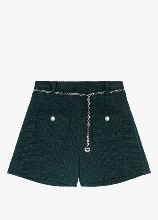 Maje High waist wide fit korte broek met tweed-look - voorkant 7 groen