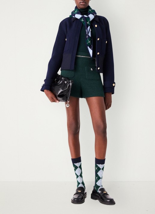 Maje High waist wide fit korte broek met tweed-look - voorkant 8 groen