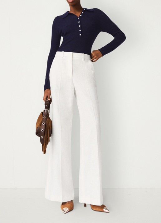 Maje High waist wide fit pantalon in linnenblend met krijtstreep