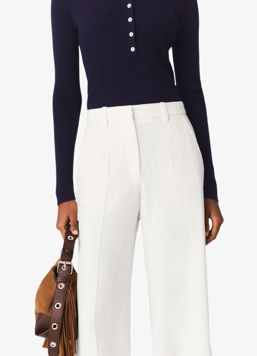 Maje High waist wide fit pantalon in linnenblend met krijtstreep - detail 6 wit