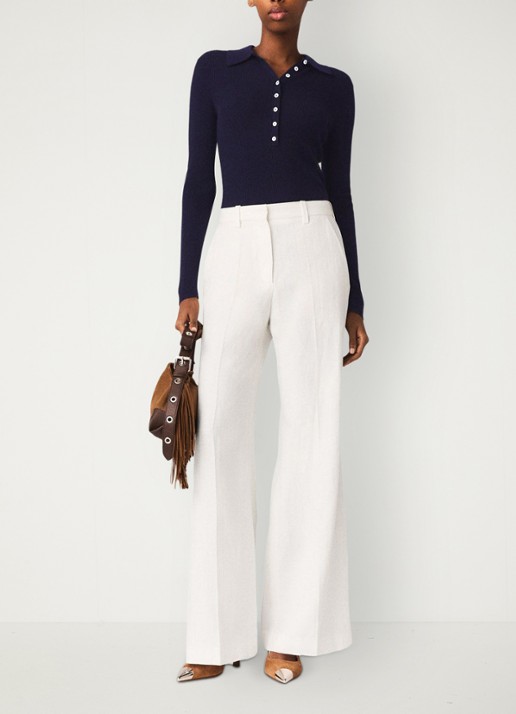 Maje High waist wide fit pantalon in linnenblend met krijtstreep - voorkant 3 wit