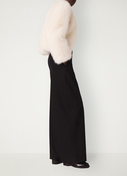 Maje High waist wide fit pantalon in wolblend met gesp - detail 4 zwart