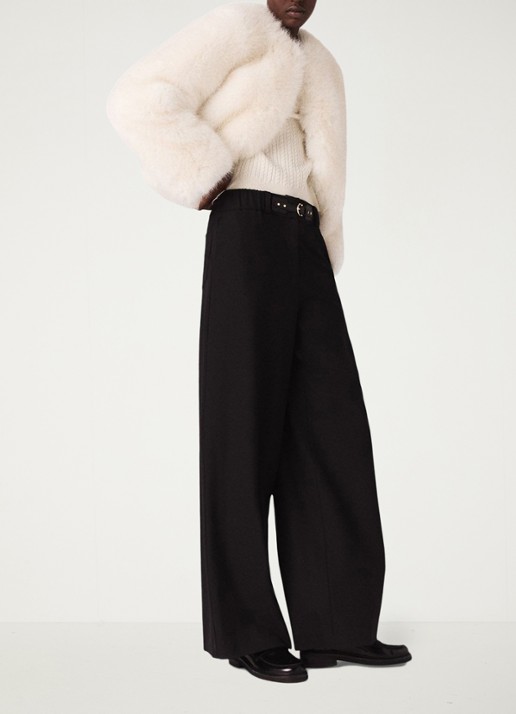 Maje High waist wide fit pantalon in wolblend met gesp - detail 5 zwart