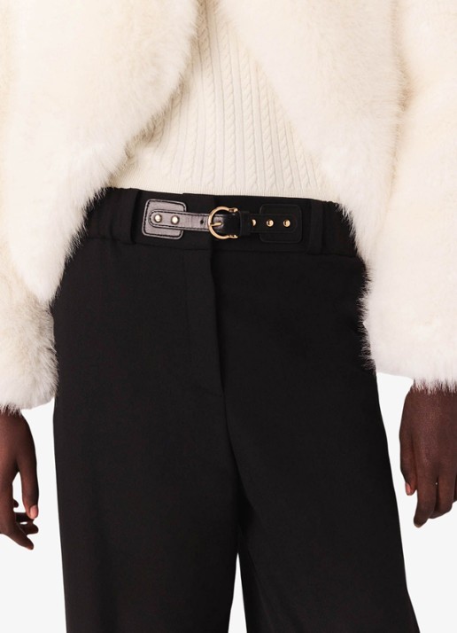 Maje High waist wide fit pantalon in wolblend met gesp - detail 6 zwart