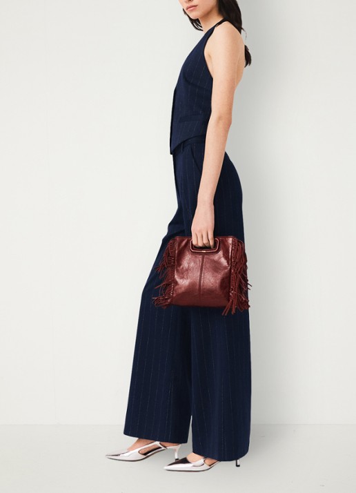 Maje High waist wide fit pantalon in wolblend met krijtstreep - detail 5 donkerblauw