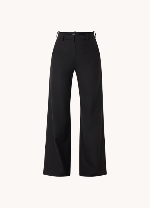 Maje High waist wide fit pantalon in wolblend met steekzakken - voorkant 2 zwart