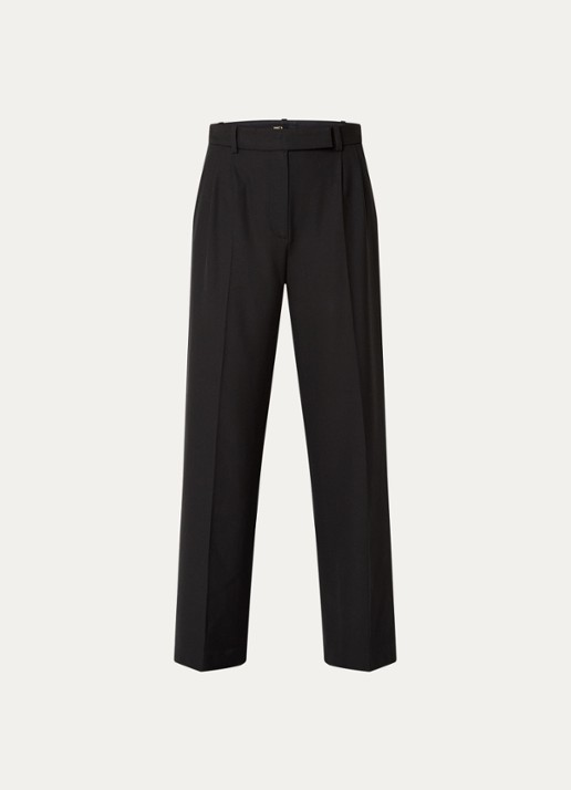 Maje High waist wide fit pantalon in wolblend met steekzakken - voorkant zwart