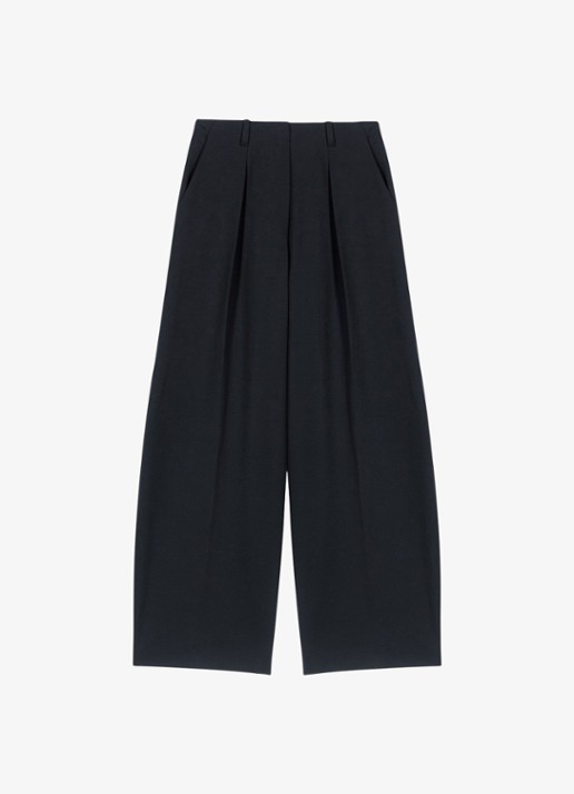 Maje High waist wide fit pantalon in wolblend met steekzakken - voorkant zwart
