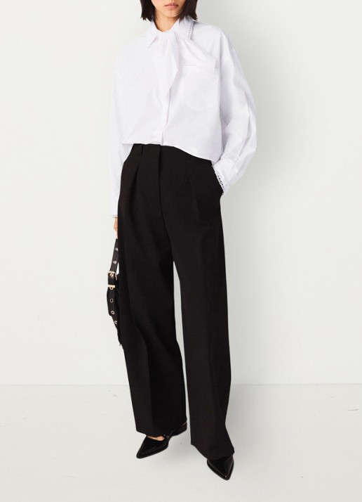 Maje High waist wide fit pantalon in wolblend met steekzakken - voorkant 2 zwart