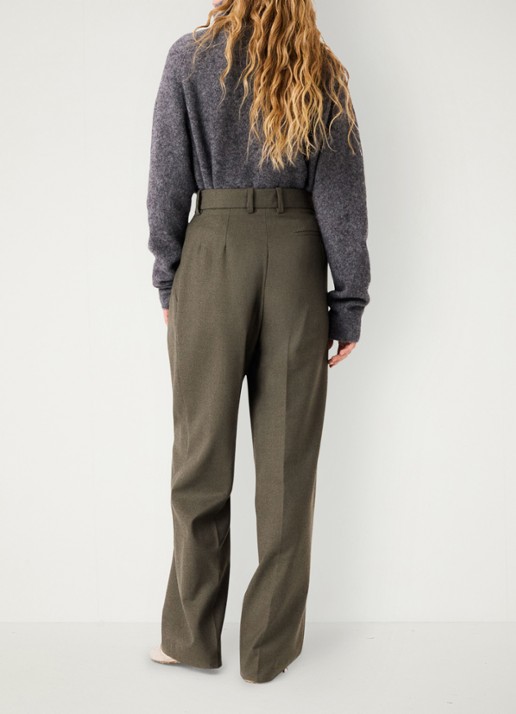 Maje High waist wide fit pantalon in wolblend - achterkant legergroen