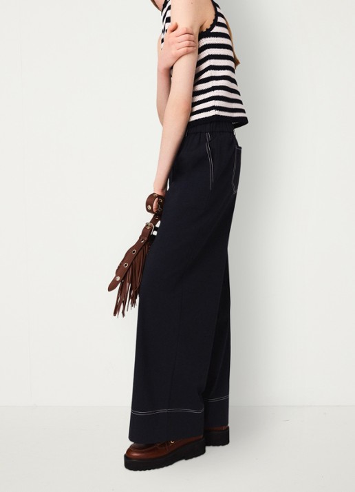 Maje High waist wide fit pantalon met ceintuur - detail 5 donkerblauw