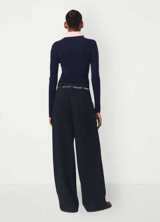 Maje High waist wide fit pantalon met steekzakken - achterkant donkerblauw