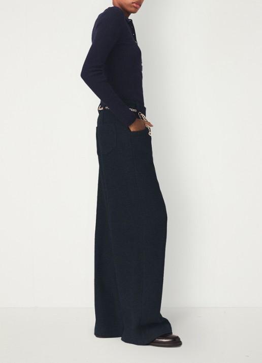 Maje High waist wide fit pantalon met steekzakken - detail 5 donkerblauw