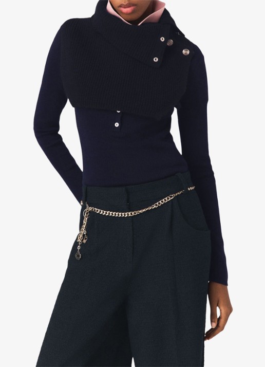Maje High waist wide fit pantalon met steekzakken - detail 6 donkerblauw