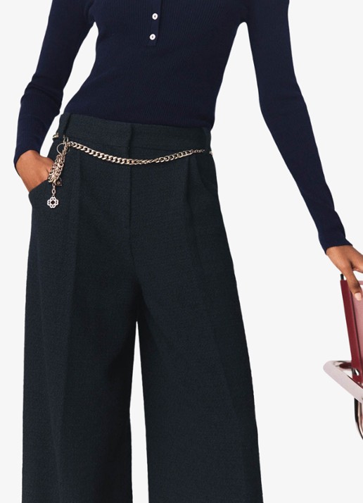 Maje High waist wide fit pantalon met steekzakken - detail 7 donkerblauw