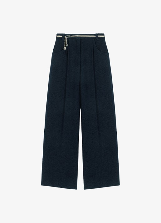 Maje High waist wide fit pantalon met steekzakken - voorkant 3 donkerblauw