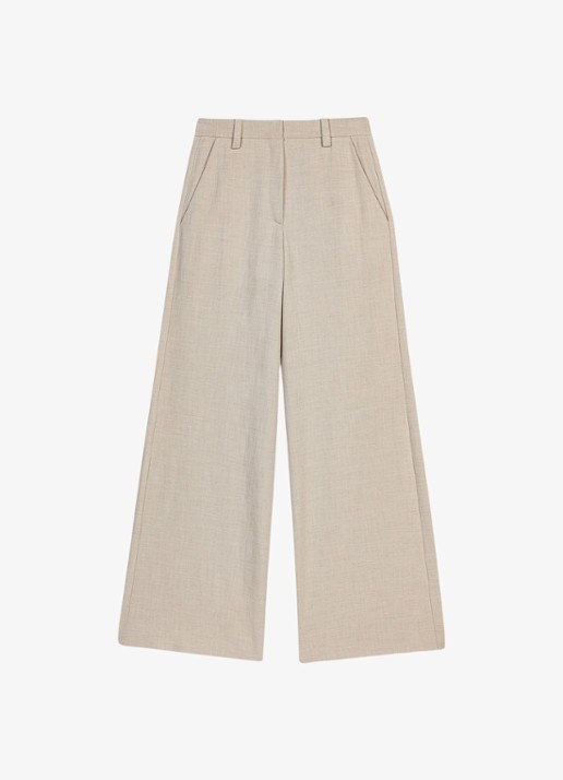 Maje High waist wide fit pantalon met steekzakken - voorkant beige