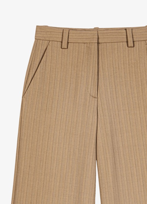 Maje High waist wide fit pantalon met streepprint - detail 4 beige