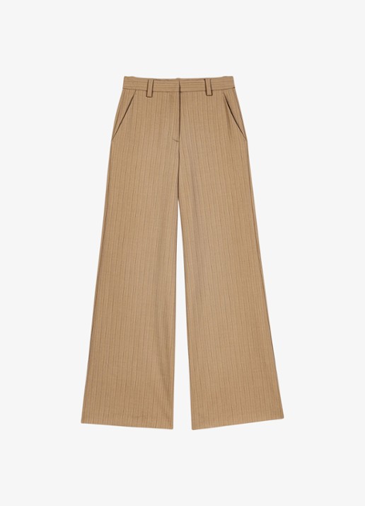 Maje High waist wide fit pantalon met streepprint - voorkant 6 beige