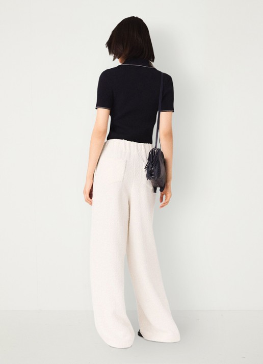 Maje High waist wide fit pantalon met tweed-look - achterkant 4 beige
