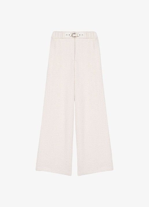 Maje High waist wide fit pantalon met tweed-look - voorkant 2 beige