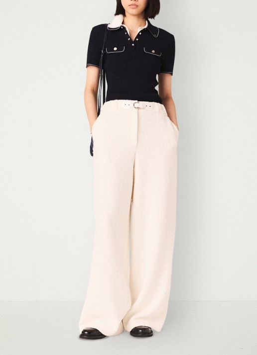 Maje High waist wide fit pantalon met tweed-look - voorkant 3 beige