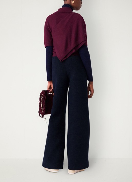 Maje High waist wide fit pantalon met tweed-look - achterkant 3 donkerblauw
