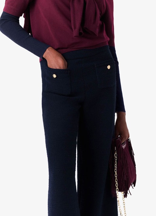 Maje High waist wide fit pantalon met tweed-look - detail 6 donkerblauw