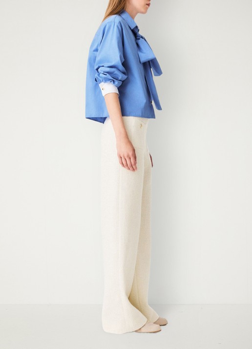 Maje High waist wide fit pantalon van bouclé met opgestikte zakken - detail 5 beige