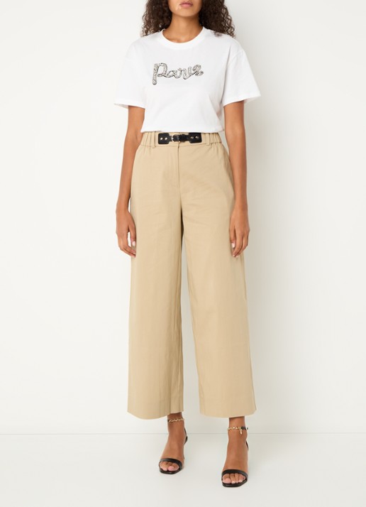Maje High waist wide fit pantalon - voorkant 3 beige