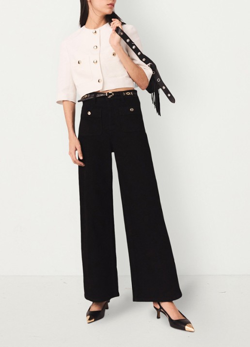 Maje High waist wide leg jeans met opgestikte zakken - detail 3 zwart