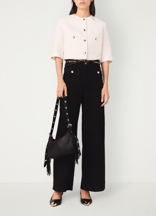 Maje High waist wide leg jeans met opgestikte zakken - voorkant 7 zwart