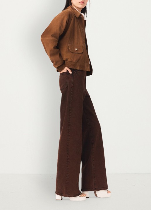 Maje High waist wide leg jeans met steekzakken - detail 3 bruin