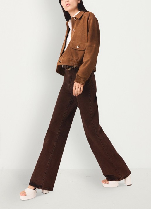 Maje High waist wide leg jeans met steekzakken - detail 4 bruin