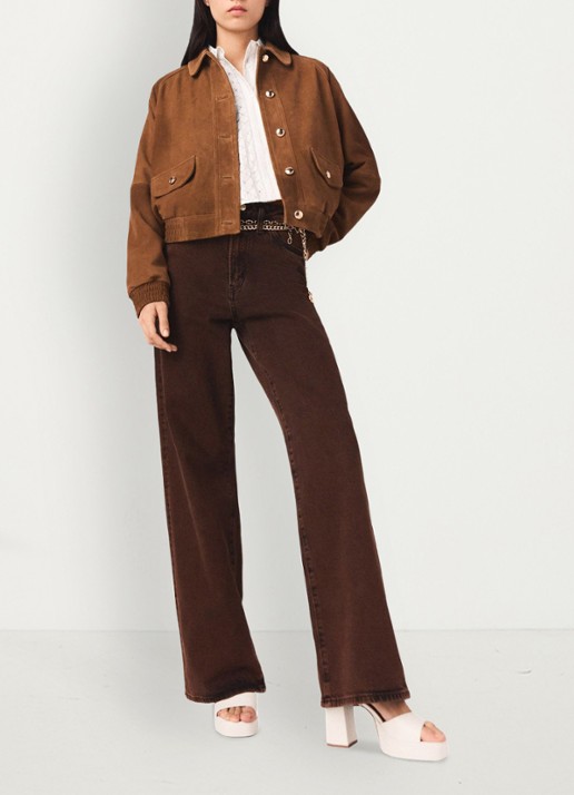 Maje High waist wide leg jeans met steekzakken - detail 5 bruin