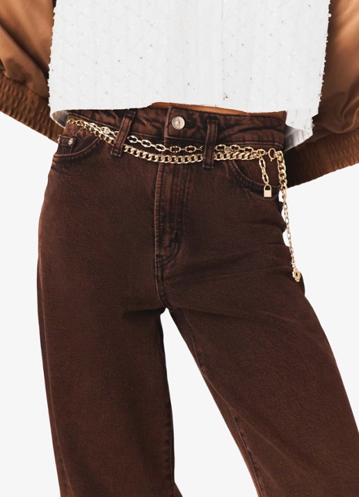 Maje High waist wide leg jeans met steekzakken - detail 6 bruin