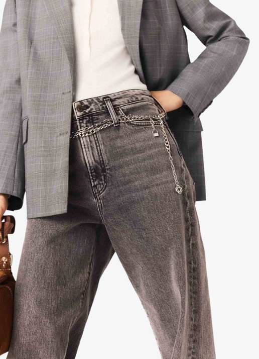 Maje High waist wide leg jeans met steekzakken - detail 4 grijs
