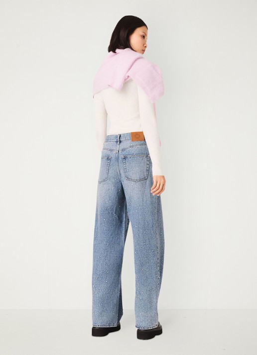 Maje High waist wide leg jeans met strass - achterkant indigo