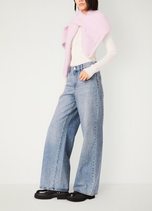 Maje High waist wide leg jeans met strass - detail 3 indigo